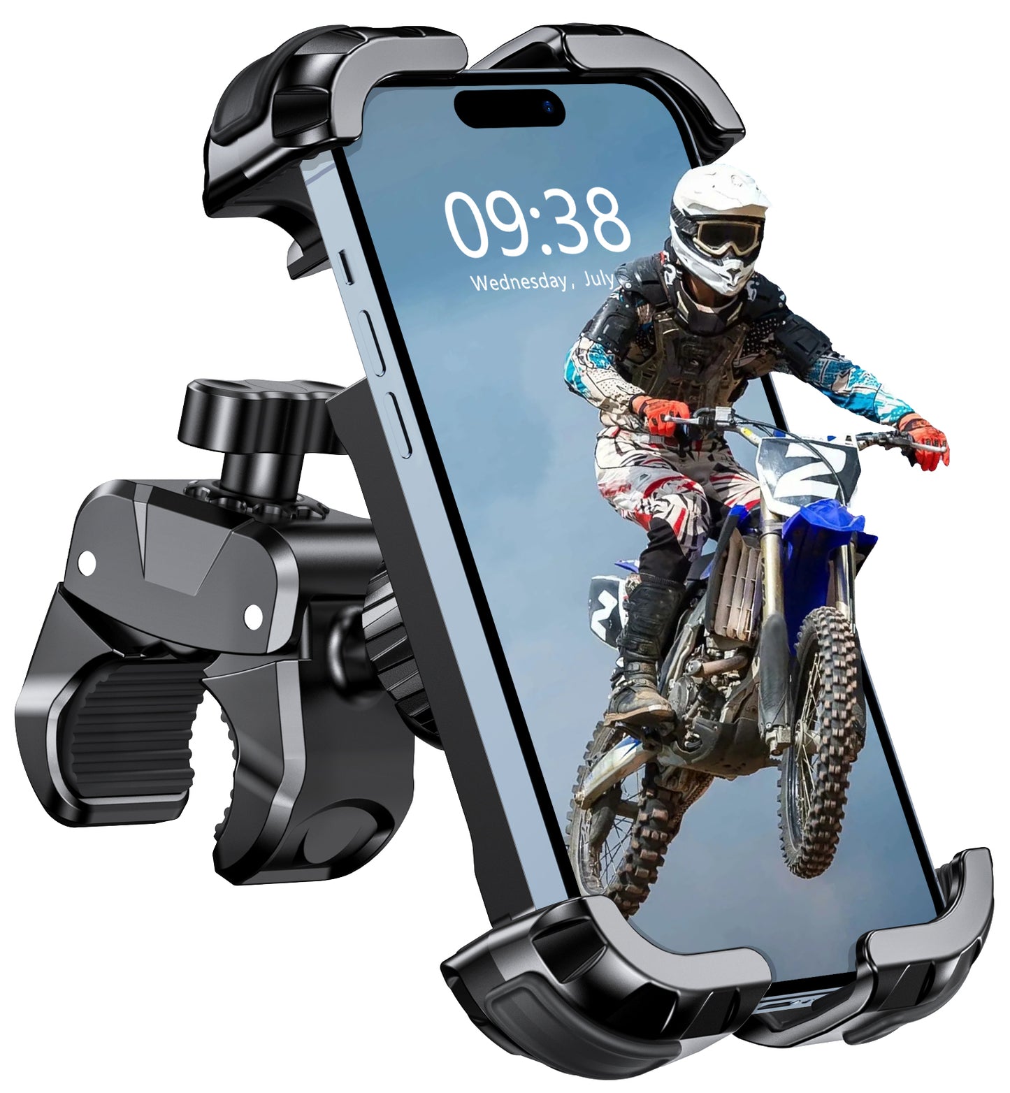 Motorcycle Phone Mount [Secure Grip][Anti-Drop], Upgrade Bike Phone Holder [1s Stable Lock], 360° Rotatable Phone Holder for Mountain Bike/ATV/Scooter, Fits for iPhone/Samsung 4.7-6.7"