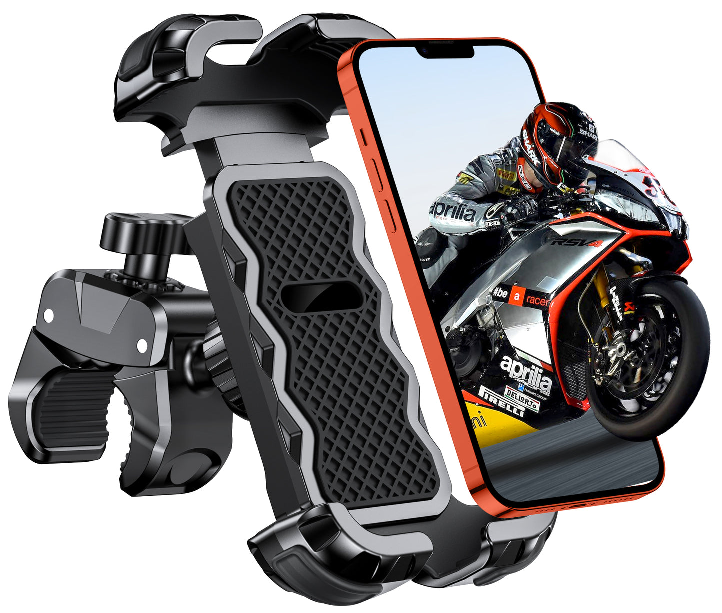 Motorcycle Phone Mount [Secure Grip][Anti-Drop], Upgrade Bike Phone Holder [1s Stable Lock], 360° Rotatable Phone Holder for Mountain Bike/ATV/Scooter, Fits for iPhone/Samsung 4.7-6.7"