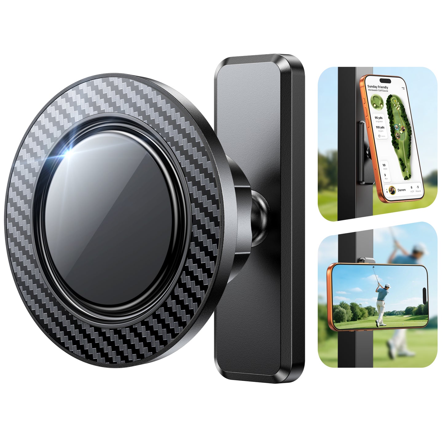 Magnetic Golf Cart Phone Holder, Strong Magnet Phone Mount Compatible with MagSafe iPhone 12-17 and Android, Fits EZGO, Club Car, Yamaha, Golf Cart Accessories Gift for Golfers Men Women