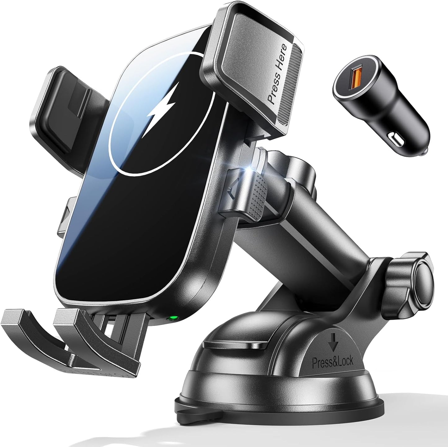 Wireless Car Charger, [15W Fast Charging] Car Phone Mount with Upgrade Suction, Car Phone Holder Charger for Dashboard Windshield Compatible with iPhone 17/16/15 Pro Max, Galaxy S25/S24 Ultra