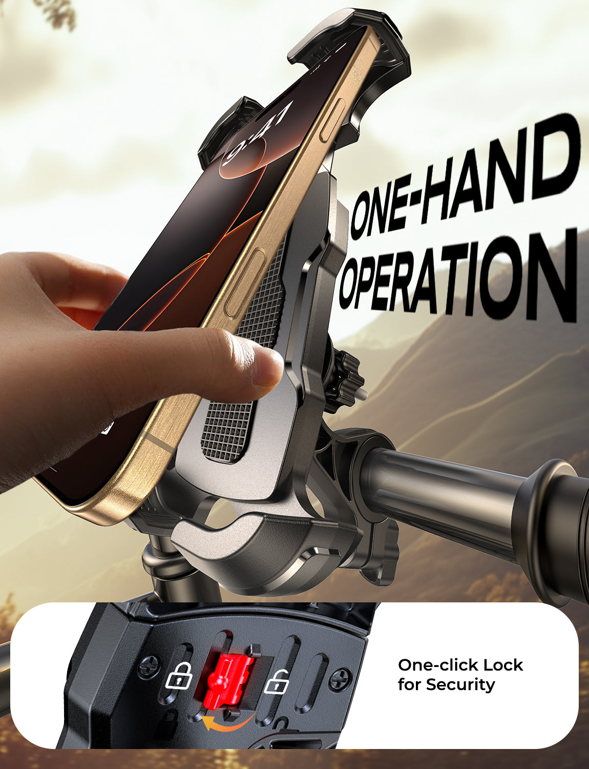 Strong Clamp Bike Phone Holder, [Stable Locking][360° Rotatable] Motorcycle Phone Mount, Tool-Free Installation Bike Phone Mount, Compatible with iPhone 17 Pro Max/S25 Ultra, 4.7-6.9’’ Phones