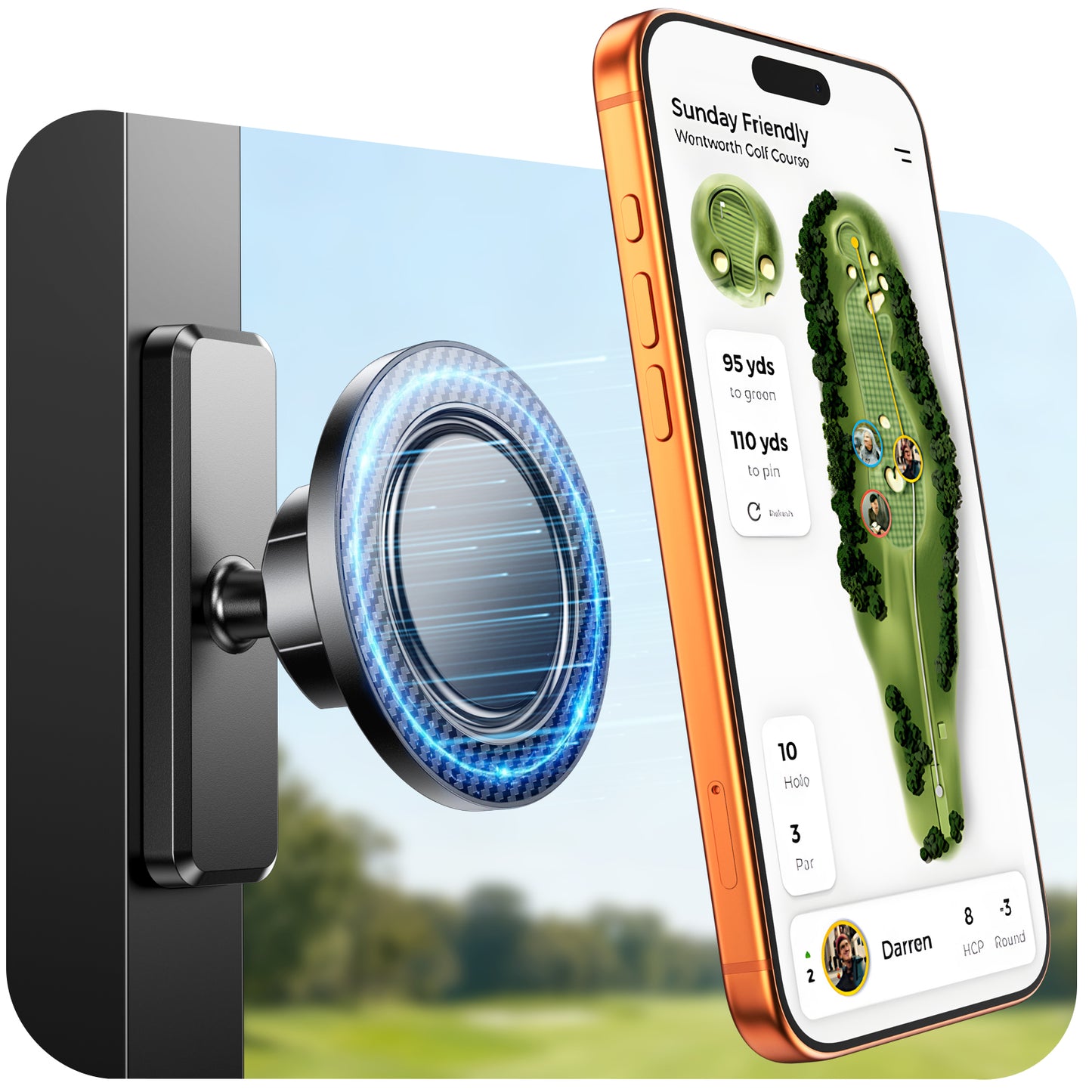 Magnetic Golf Cart Phone Holder, Strong Magnet Phone Mount Compatible with MagSafe iPhone 12-17 and Android, Fits EZGO, Club Car, Yamaha, Golf Cart Accessories Gift for Golfers Men Women