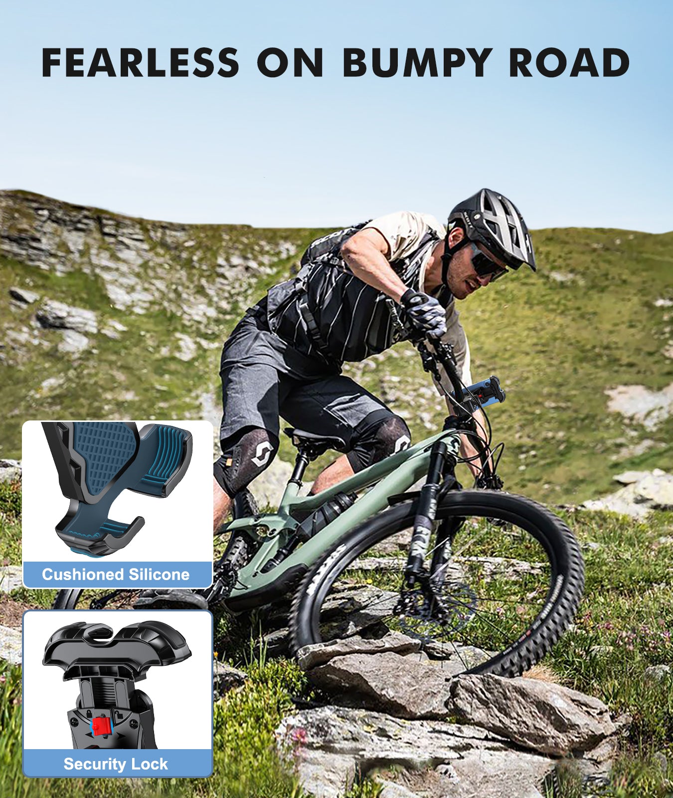 Motorcycle Phone Mount [Secure Grip][Anti-Drop], Upgrade Bike Phone Holder [1s Stable Lock], 360° Rotatable Phone Holder for Mountain Bike/ATV/Scooter, Fits for iPhone/Samsung 4.7-6.7"