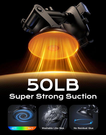 Wireless Car Charger, [15W Fast Charging] Car Phone Mount with Upgrade Suction, Car Phone Holder Charger for Dashboard Windshield Compatible with iPhone 17/16/15 Pro Max, Galaxy S25/S24 Ultra