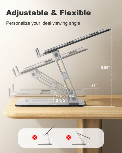 Ergonomic Laptop Stand, Dual-Bar Support & Height Adjustable Laptop Riser Holder for Desk, Ventilated & Portable Computer Notebook Stand Mount, Compatible with MacBook Air Pro/Dell/HP (10"-16")
