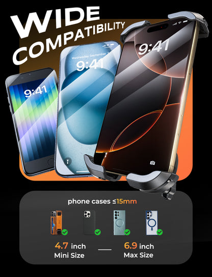 Strong Clamp Bike Phone Holder, [Stable Locking][360° Rotatable] Motorcycle Phone Mount, Tool-Free Installation Bike Phone Mount, Compatible with iPhone 17 Pro Max/S25 Ultra, 4.7-6.9’’ Phones