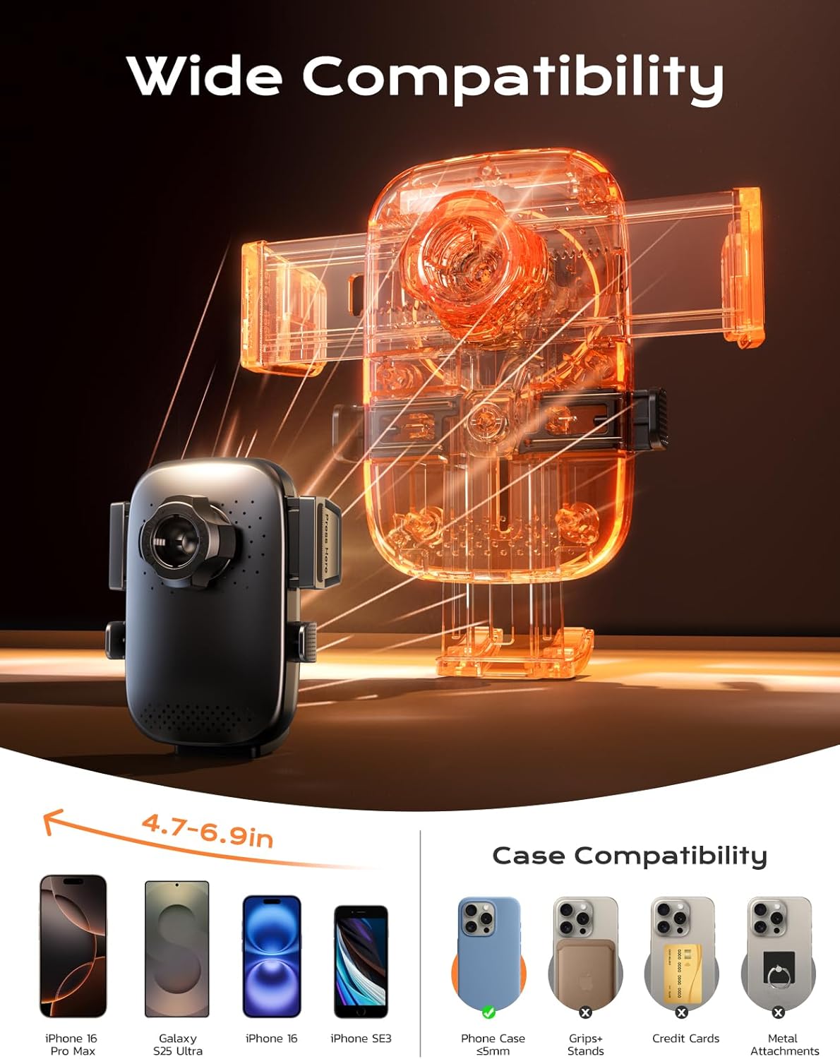 Wireless Car Charger, [15W Fast Charging] Car Phone Mount with Upgrade Suction, Car Phone Holder Charger for Dashboard Windshield Compatible with iPhone 17/16/15 Pro Max, Galaxy S25/S24 Ultra