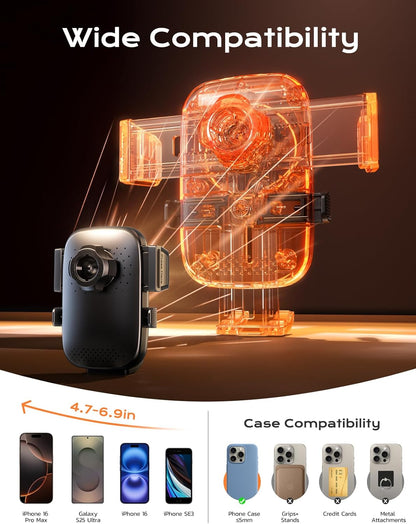 Wireless Car Charger, [15W Fast Charging] Car Phone Mount with Upgrade Suction, Car Phone Holder Charger for Dashboard Windshield Compatible with iPhone 17/16/15 Pro Max, Galaxy S25/S24 Ultra