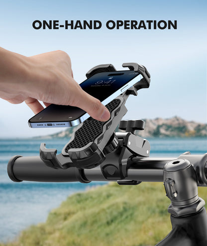 Motorcycle Phone Mount [Secure Grip][Anti-Drop], Upgrade Bike Phone Holder [1s Stable Lock], 360° Rotatable Phone Holder for Mountain Bike/ATV/Scooter, Fits for iPhone/Samsung 4.7-6.7"