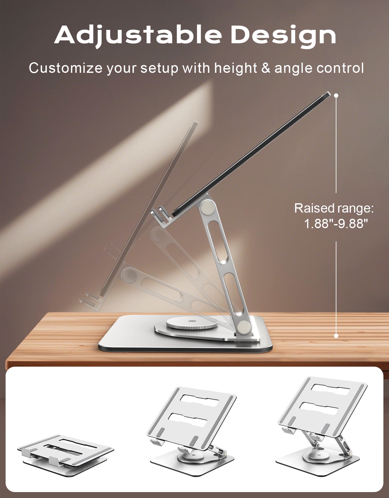 Laptop Stand for Desk 360° Flexible Rotating, Ergonomic Adjustable Laptop Riser Holder with Dual-bar Support, Portable Computer Notebook Stand for MacBook Air Pro, Dell XPS, HP (10-16")