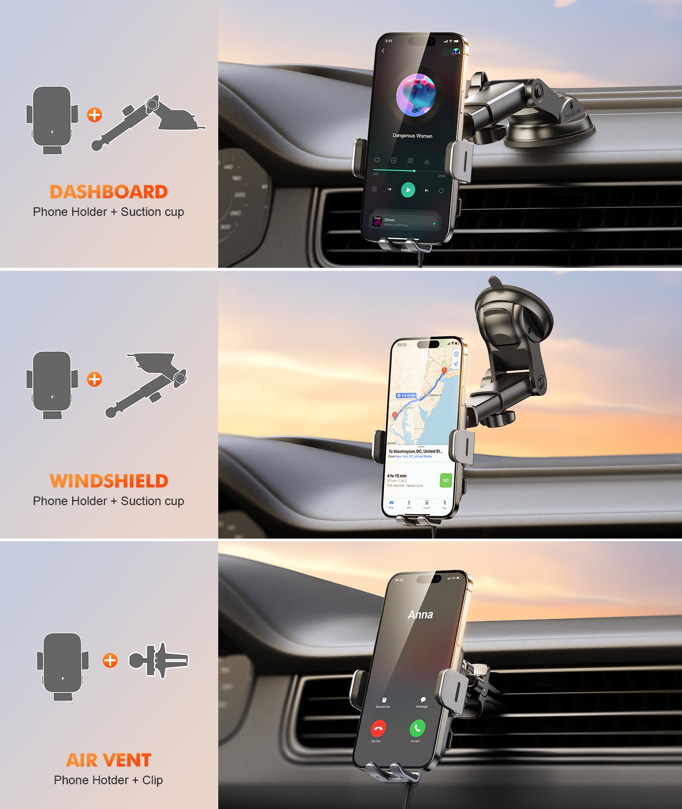 Wireless Car Charger Mount Auto Clamping, 15W Fast Charging Car Phone Holder Charger for Dash Windshield Vent for iPhone 17 16 15 14 13 12 Pro Max, Samsung Galaxy S25 S24+ S23 Ultra S22 S21+