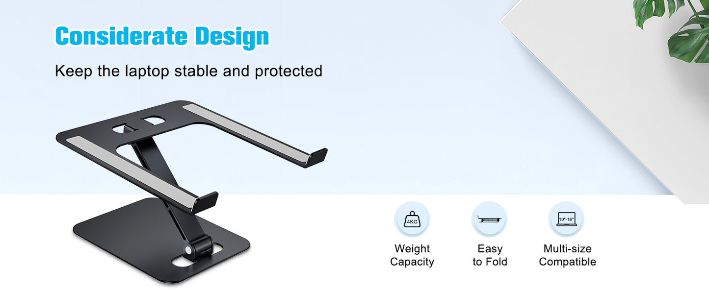 Foldable Laptop Stand, Height Adjustable Ergonomic Computer Stand for Desk, Aluminum Portable Laptop Lecterns Riser Notebook Mount Compatible with MacBook Pro Air, HP, Dell 10-16"