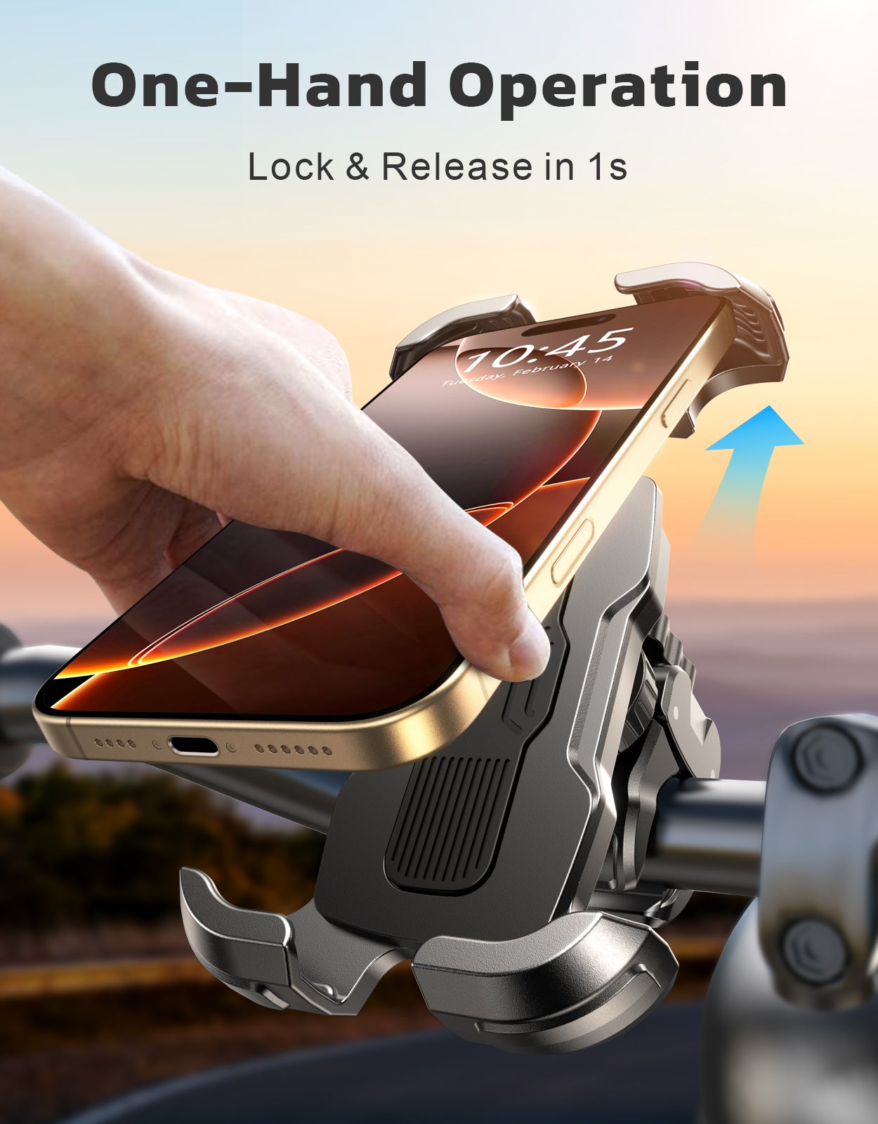 Motorcycle Phone Mount, [One-Click Lock] Bike Phone Holder, [Upgrade Cushioned Protection] Handlebar Phone Mount with Security Lock Compatible with iPhone, Samsung and 4.7-6.9'' Smartphones