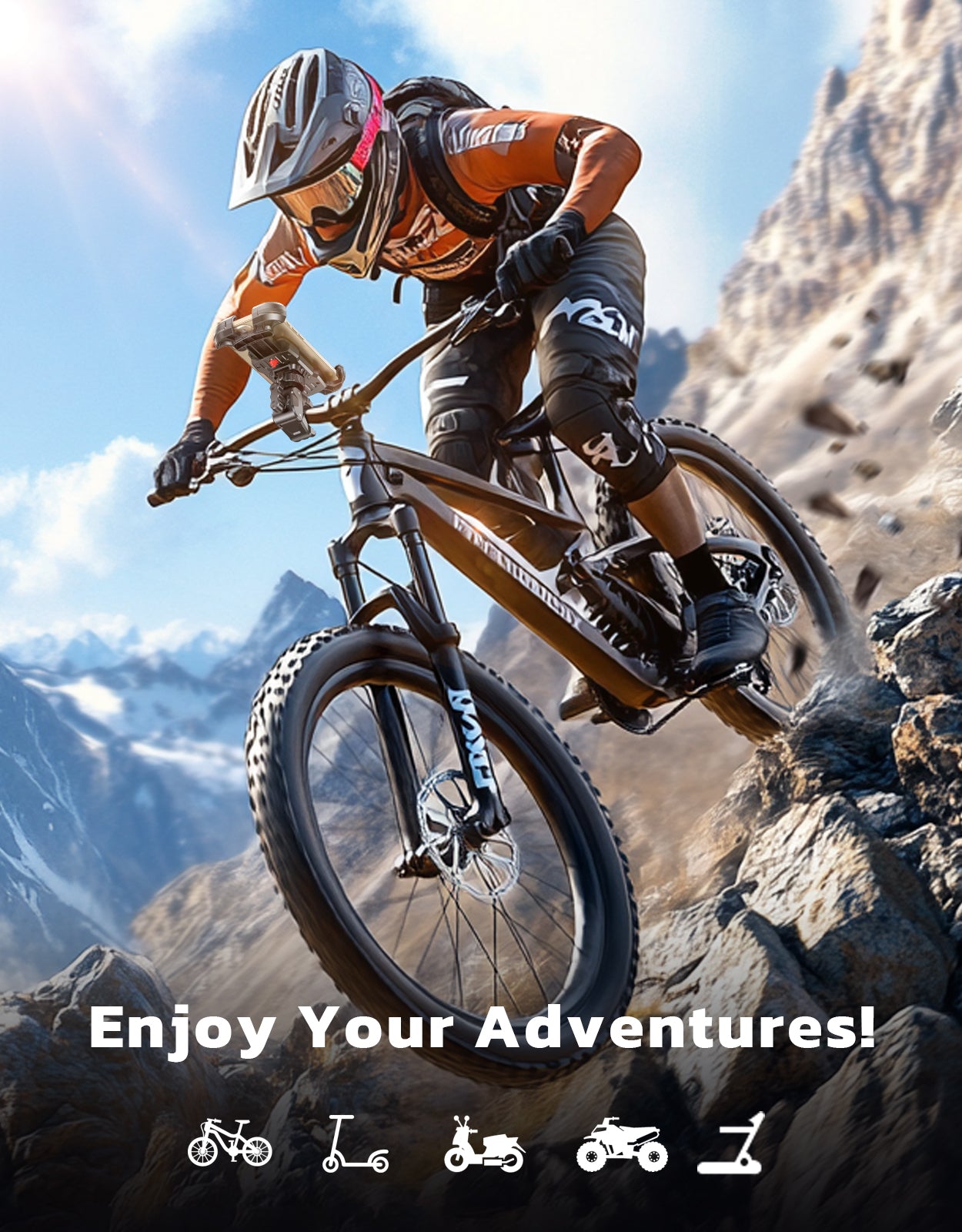 Motorcycle Phone Mount, [One-Click Lock] Bike Phone Holder, [Upgrade Cushioned Protection] Handlebar Phone Mount with Security Lock Compatible with iPhone, Samsung and 4.7-6.9'' Smartphones