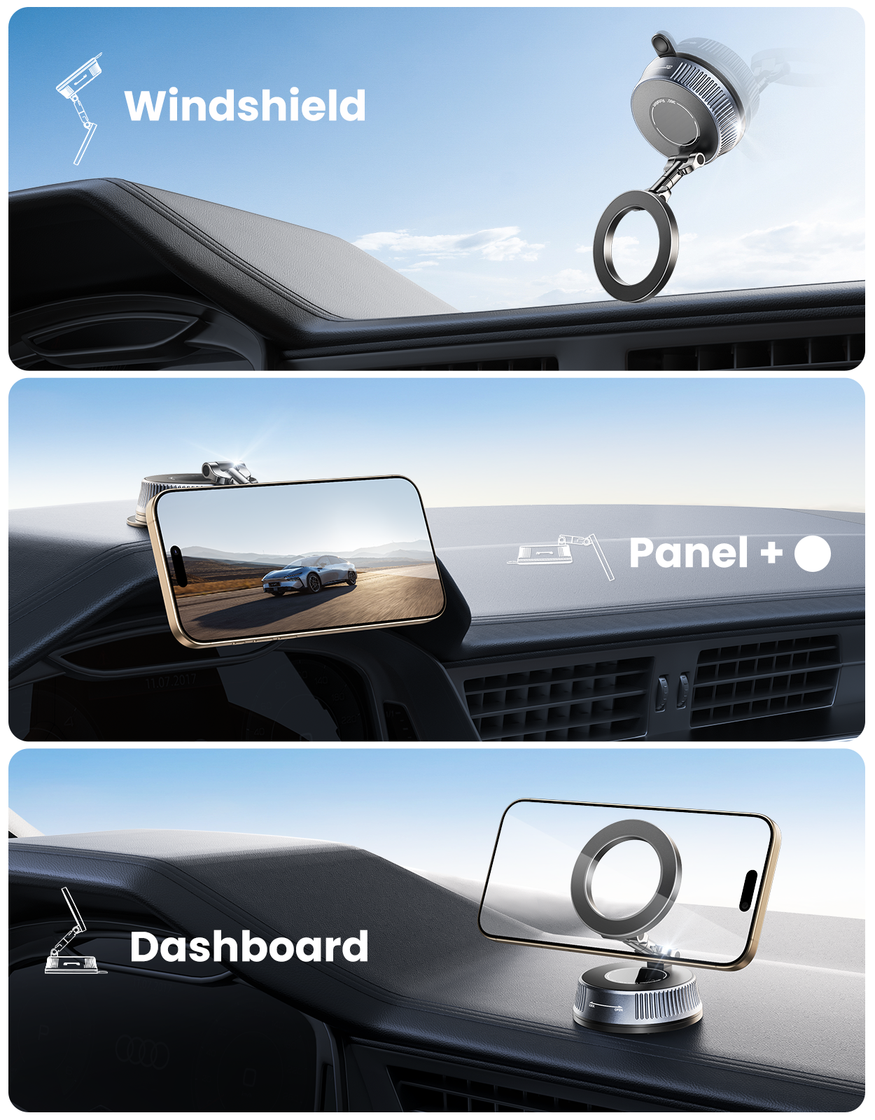 Magnetic Car Phone Holder with Suction Cup, [90LBS Vacuum Suction & 2800GF Strong Magnetic] Phone Holders for Your Car, 360° Adjustable Car Phone Mount for MagSafe, iPhone 17 16 15, Android