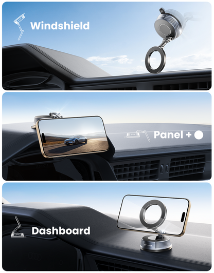 Magnetic Car Phone Holder with Suction Cup, [90LBS Vacuum Suction & 2800GF Strong Magnetic] Phone Holders for Your Car, 360° Adjustable Car Phone Mount for MagSafe, iPhone 17 16 15, Android