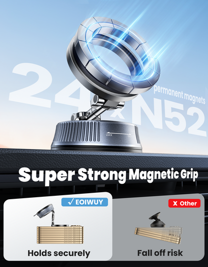 Magnetic Car Phone Holder with Suction Cup, [90LBS Vacuum Suction & 2800GF Strong Magnetic] Phone Holders for Your Car, 360° Adjustable Car Phone Mount for MagSafe, iPhone 17 16 15, Android