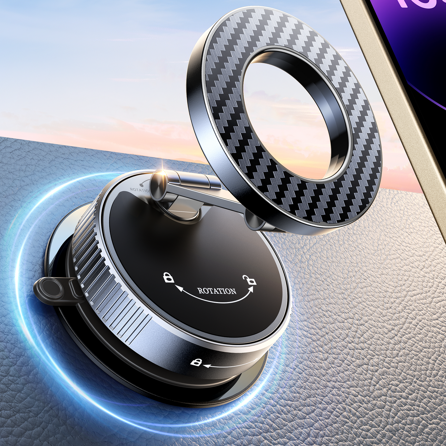 2026 Upgraded Vacuum Magnetic Phone Holder for Car [89LB Vacuum Suction+2400GF Strong Magnetic] 360° Adjustable Car Phone Holder for MagSafe, Dashboard Suction Cup Phone Mount for iPhone 17/16