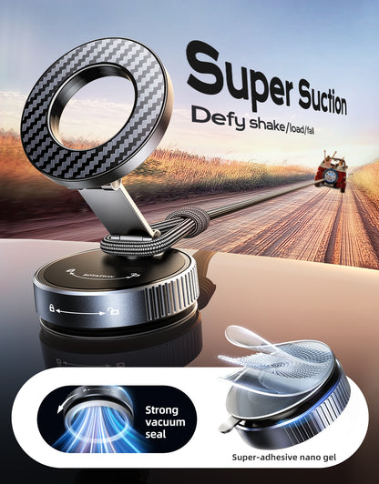 2026 Upgraded Vacuum Magnetic Phone Holder for Car [89LB Vacuum Suction+2400GF Strong Magnetic] 360° Adjustable Car Phone Holder for MagSafe, Dashboard Suction Cup Phone Mount for iPhone 17/16