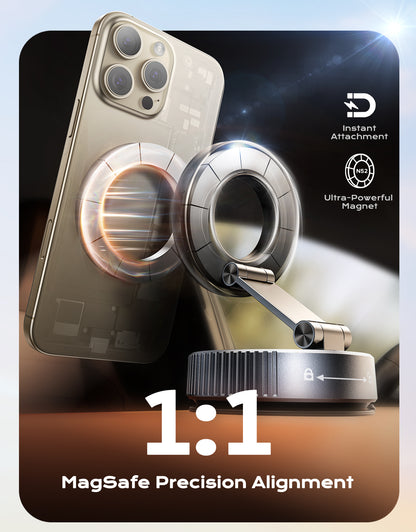 2026 Upgraded Vacuum Magnetic Phone Holder for Car [89LB Vacuum Suction+2400GF Strong Magnetic] 360° Adjustable Car Phone Holder for MagSafe, Dashboard Suction Cup Phone Mount for iPhone 17/16