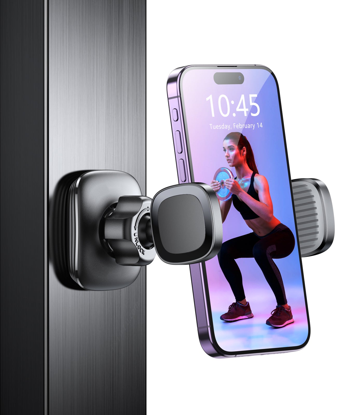 Magnetic Phone Holder for Gym Golf Cart, 360° Rotatable Gym Phone Holder Workout Record, or Any Metal Surface, Gym Magnet Phone Mount Cradles Compatible with 4.7-7" Phones, Thick Cases Friendly