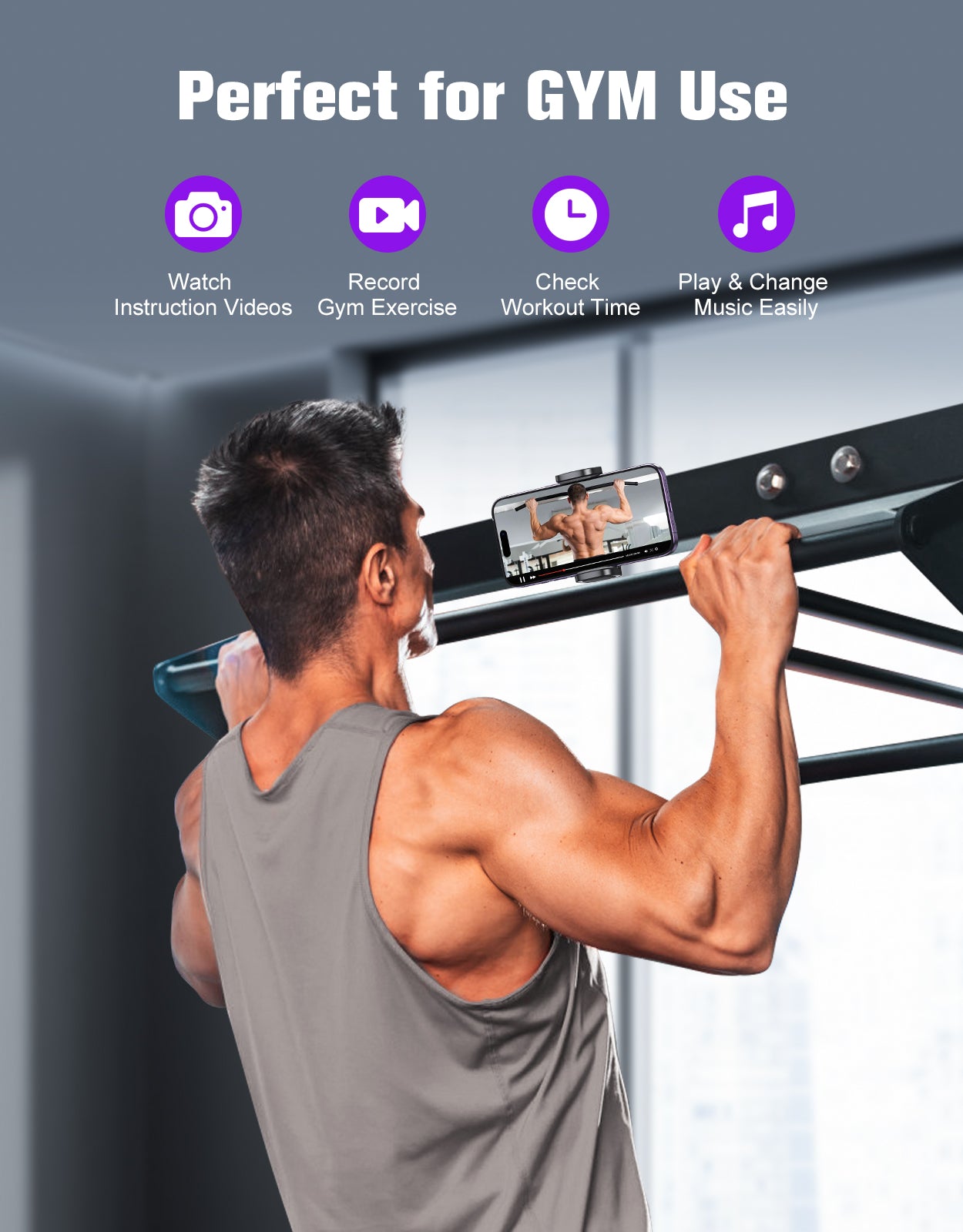 Magnetic Phone Holder for Gym Golf Cart, 360° Rotatable Gym Phone Holder Workout Record, or Any Metal Surface, Gym Magnet Phone Mount Cradles Compatible with 4.7-7" Phones, Thick Cases Friendly