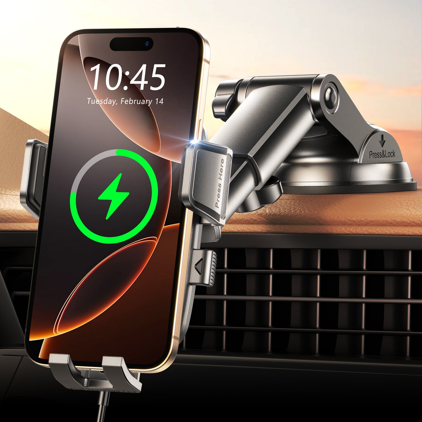 Wireless Car Charger, [15W Fast Charging] Car Phone Mount with Upgrade Suction, Car Phone Holder Charger for Dashboard Windshield Compatible with iPhone 17/16/15 Pro Max, Galaxy S25/S24 Ultra